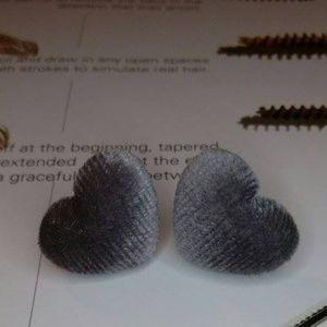 Grey Velvet Post Heart Earrings